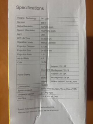 Miniproyector LED Blanco y Amarillo