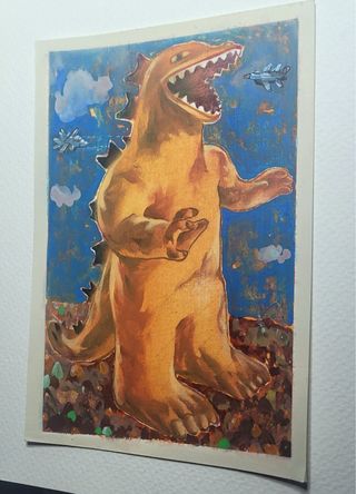 Arte Fan Godzilla 15x21cm pintado a mano