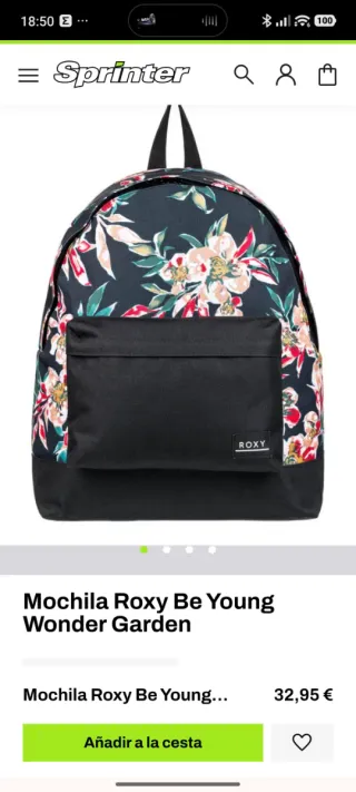 Mochila Roxy Floral Negra