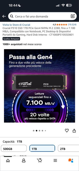 Crucial P310 1TB SSD NVMe PCIe Gen4 M.2