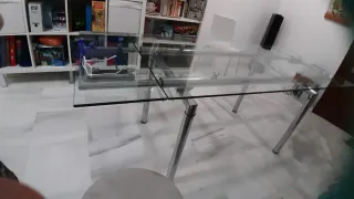Mesa comedor extensible cristal y metal