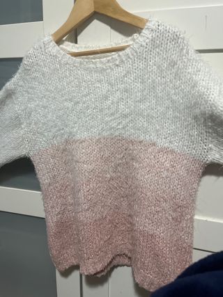 Jersey de punto bicolor blanco y rosa