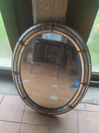 Espejo vintage ovalado decorativo metal y cristal