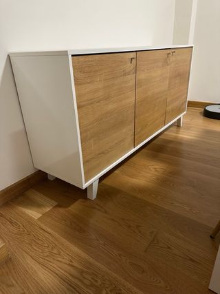 Aparador 3 puertas madera y blanco (154x41x75)