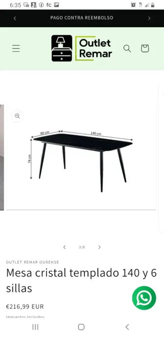 Mesa cristal templado + 6 sillas