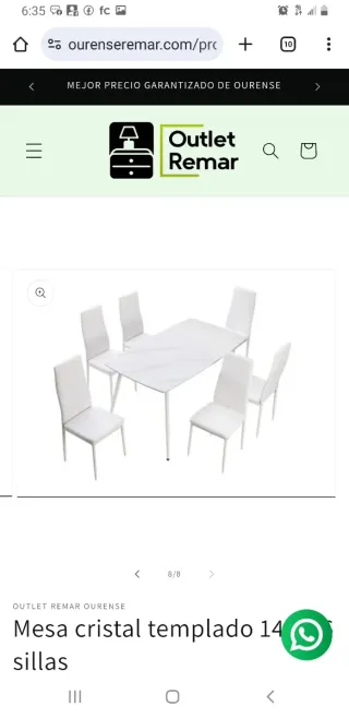 Mesa cristal templado + 6 sillas