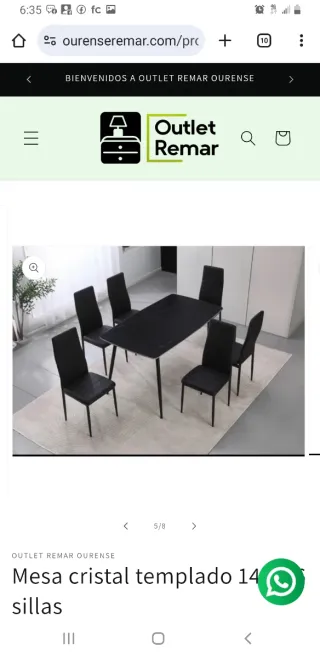 Mesa cristal templado + 6 sillas