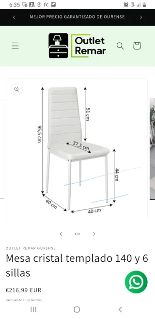 Mesa cristal templado + 6 sillas