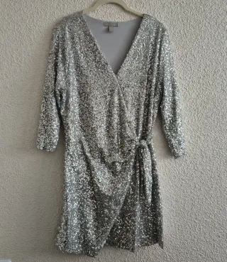 Vestido H&M plateado lentejuelas