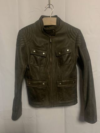 Chaqueta de cuero verde oliva