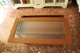 Mesa auxiliar elevable madera y cristal