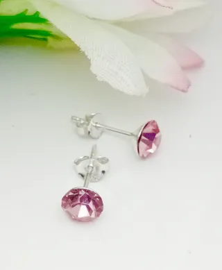 Pendientes 6mm Plata Ley Circonitas Rosas