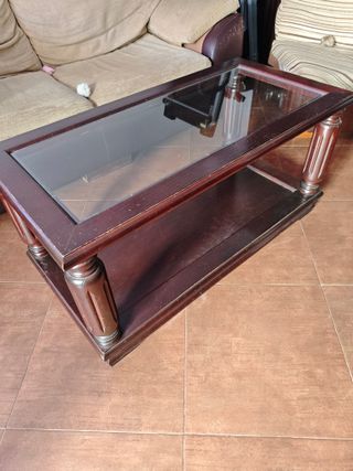 Dos mesas de centro madera y cristal