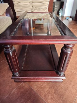 Dos mesas de centro madera y cristal