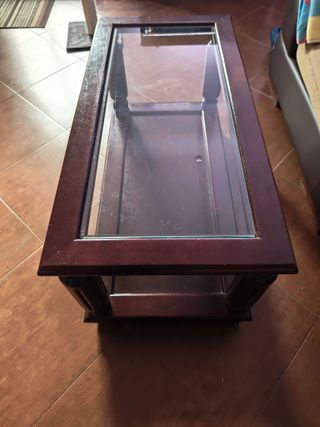 Dos mesas de centro madera y cristal