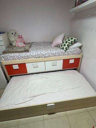 Cama individual con nido y cajones