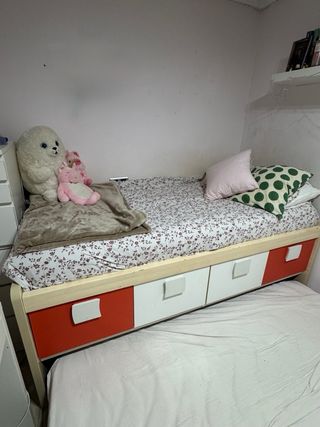 Cama individual con nido y cajones
