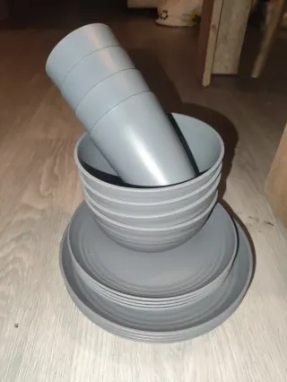 Set Vajilla Plástico Camping Barbacoa Gris