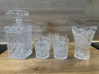 Set Cristal Tallado: Licorera, Hielera y Vasos