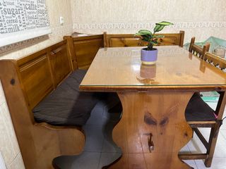 Mesa Comedor Madera Maciza con Banco Esquinero
