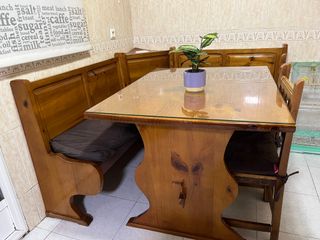 Mesa Comedor Madera Maciza con Banco Esquinero