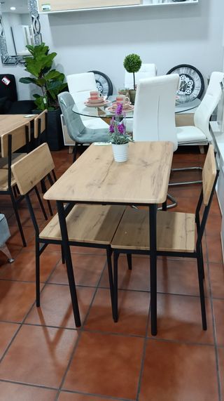 Mesa y 2 Sillas Madera y Metal