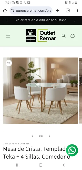 Mesa Cristal Templado + 4 Sillas Teka