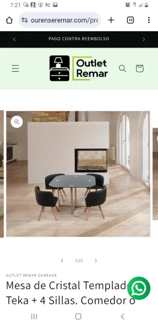 Mesa Cristal Templado + 4 Sillas Teka