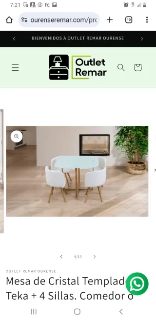 Mesa Cristal Templado + 4 Sillas Teka