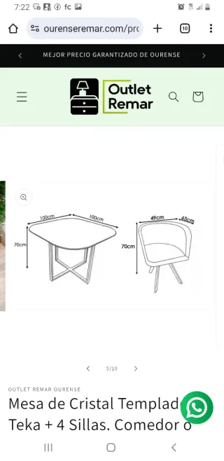 Mesa Cristal Templado + 4 Sillas Teka