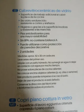 Cubre vitrocerámica sin estrenar cristal 2 piezas
