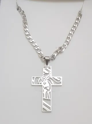 Collana con croce Gesù in acciaio