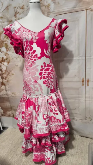Vestido Flamenca Rosa y Blanco