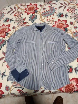 Camisa Mango Rayas Azul y Marrón Mujer