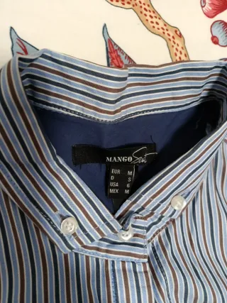 Camisa Mango Rayas Azul y Marrón Mujer