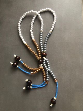 Juzu Buddista Bianco, Oro, Grigio e Blu