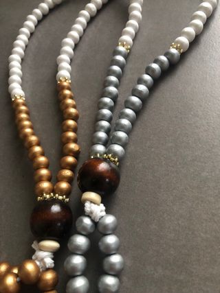 Juzu Buddista Bianco, Oro, Grigio e Blu