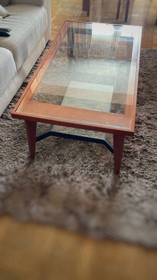 Mesa elevable madera y cristal