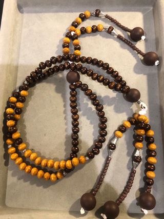 Juzu Buddista in legno marrone e ocra