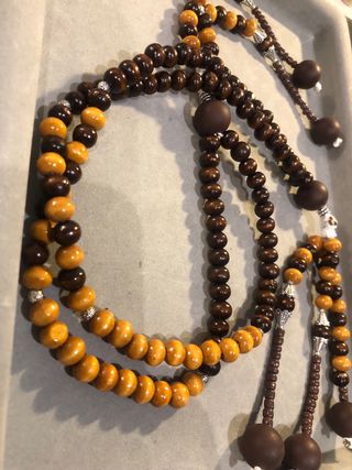 Juzu Buddista in legno marrone e ocra