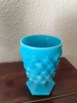 Bombonera y copa cristal opalino azul