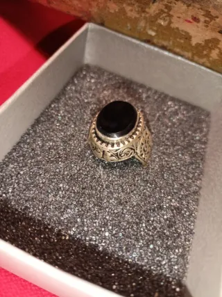 Anillo Plata Ley Carnolina Negra Talla 20