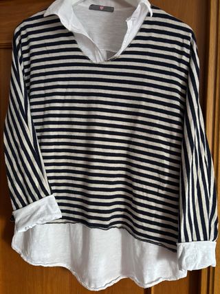 Jersey rayas blanco y azul con camisa
