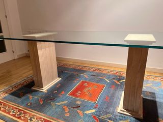 Tavolo da Pranzo in Cristallo e Marmo Beige