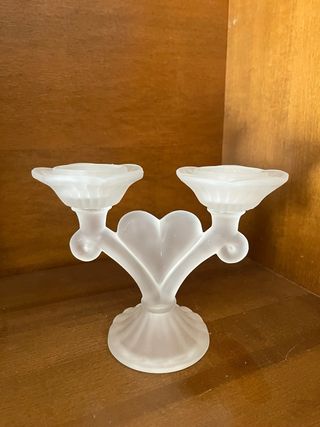 Candelabro Corazón Cristal Opalino