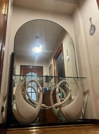 Recibidor con espejo y cisnes