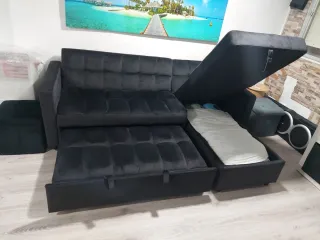 Sofá cama chaise longue negro terciopelo