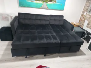 Sofá cama chaise longue negro terciopelo