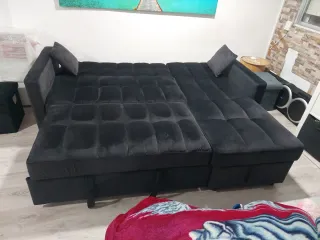 Sofá cama chaise longue negro terciopelo