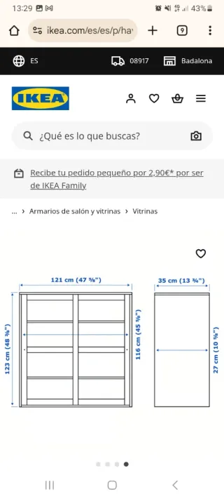 Vitrina madera gris con puertas de cristal